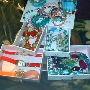 My grandmas red/blue jewelry in a jewelry box $17